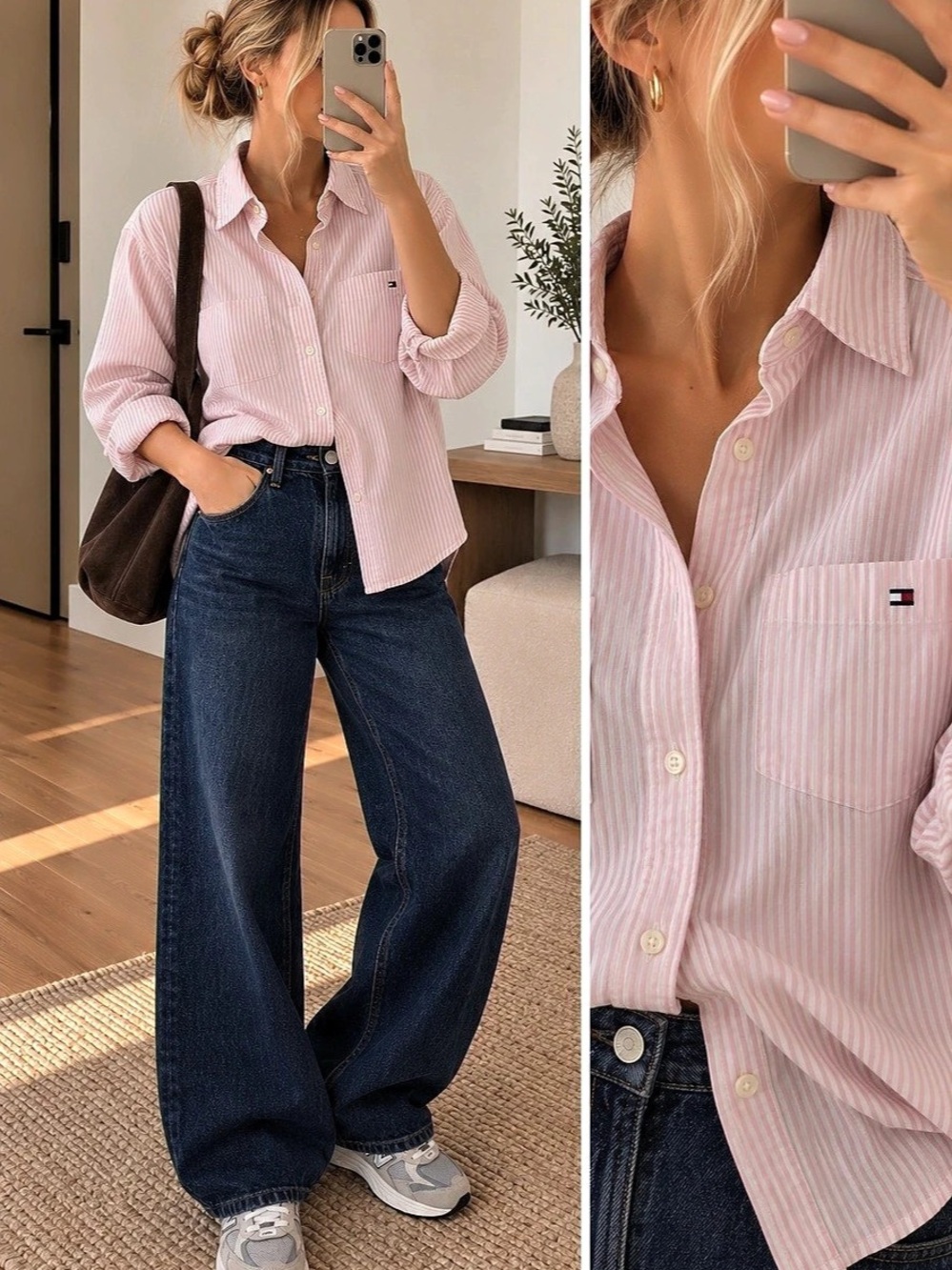 Tommy Hilfiger Regular Fit Striped Stretch Oxford Shirt Pink & White